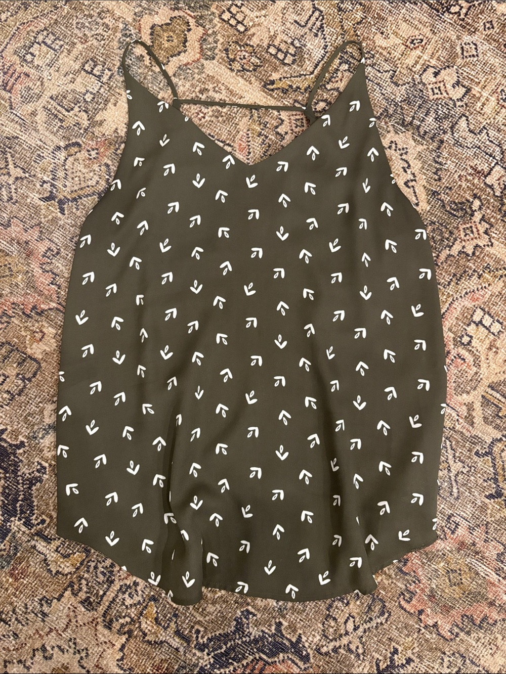 Loft Olive Green Printed Spaghetti-Strap Cami - Size XS
